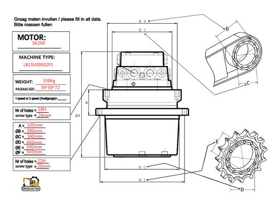 Bộ phận máy xúc V3300 Vòng bi chính 1C020-23472 cho động cơ diesel Kubota