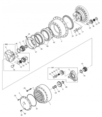 Excavator Travel Gearbox DX380 DX380LC Travel Reduction Gear K1012069 For Doosan