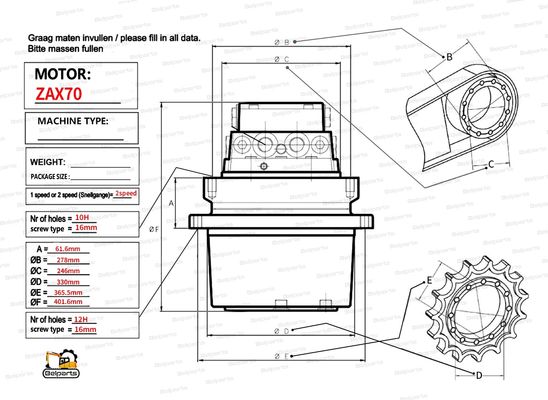 Hitachi EX60-2 ZX70 EX75 EX60-5 Máy thợ đào 9069509